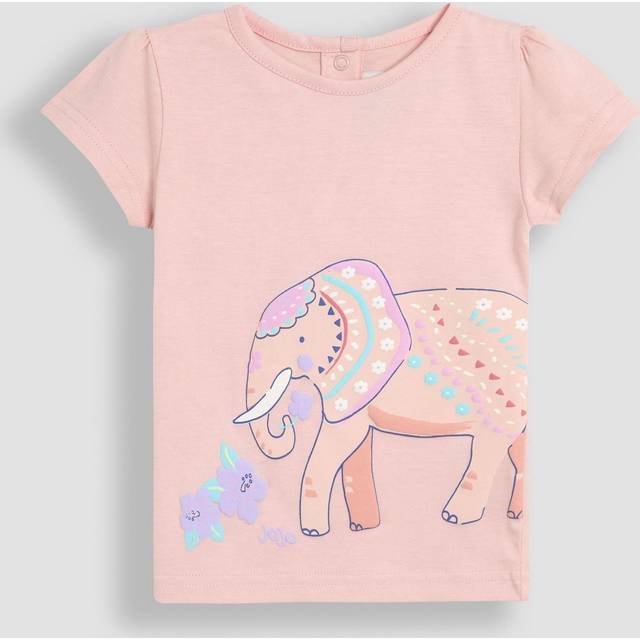 JoJo Maman Bébé Kids' Cotton Elephant Print T-Shirt, Coral