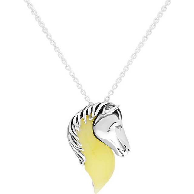 Sterling Silver Milky Amber Medium Horse Head Necklace - Option1 Value Silver
