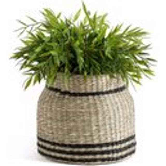 Mila 19.5cm Diameter Woven Straw Pot - natural/black - ONE SIZE