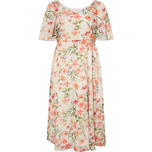 Yours London Curve Ivory White Floral Metallic Midaxi Dress, Women's Curve & Plus Size, Yours London - 30-32