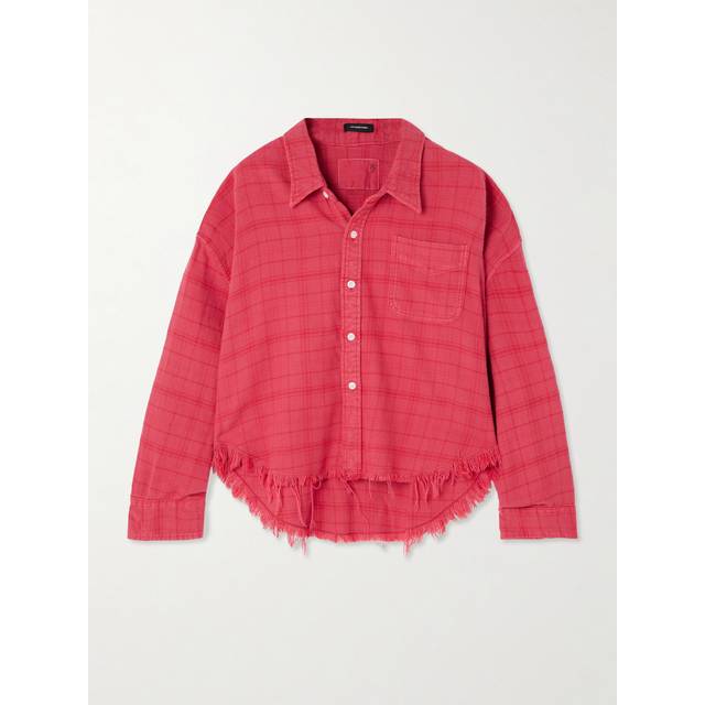 R13 Drop Neck Cropped Shirt - Overdyed Fuchsia Plaid / XS - multi (XS)