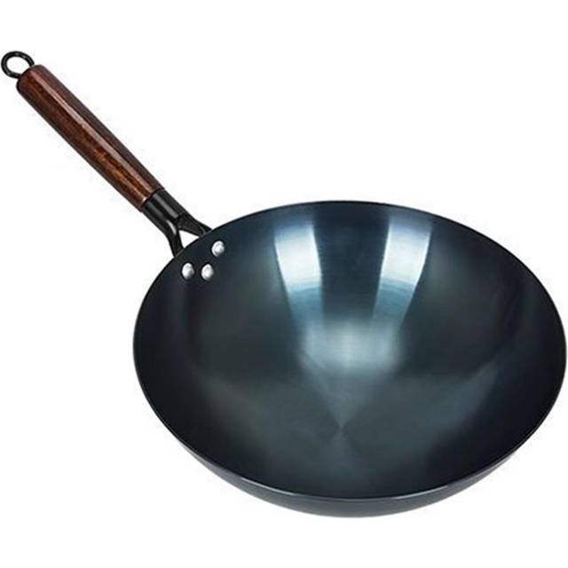 Wok Stir Fry Pan Iron Traditional Chinese Round Bottom Uncoated Single Handle Nonstick Wok for Home 34cm
