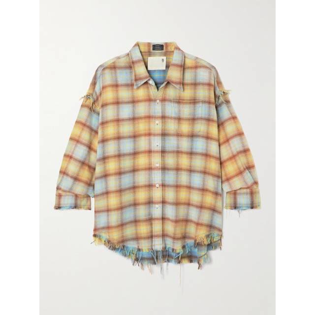 R13 Shredded Seam Drop Neck Shirt - Light Blue/Yellow Plaid / XS - multi (XS)