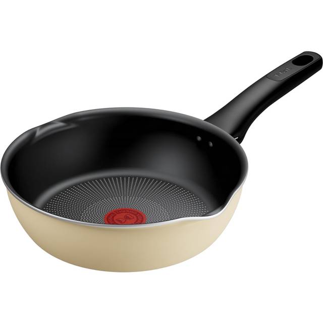 Tefal Stir Fry Pot 22cm Deep Frying Pan with Spout Compatible with IH Gas Free of harmful substances such as and Titanium Excellence Vanilla Beige