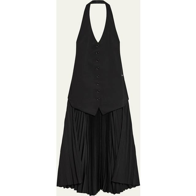 Pleated Halter Vest Dress - BLACK - 4