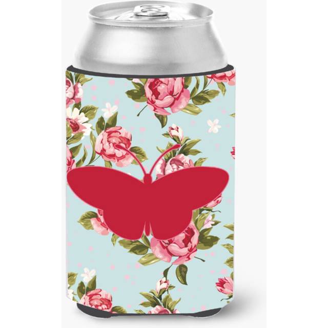 Butterfly Shabby Chic Blue Roses Can or Bottle Beverage Insulator Hugger BB1043