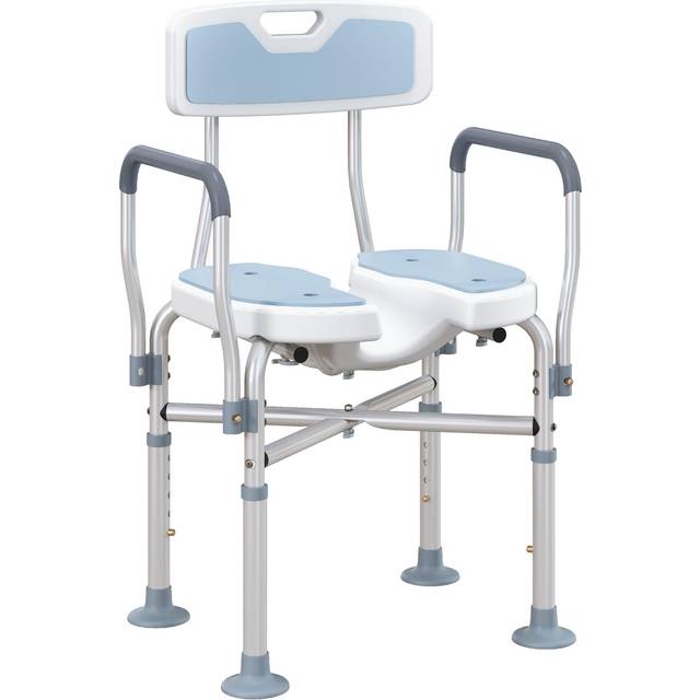 HOMCOM Padded Bath Chair with Slotted Seat and Adjustable Height, Light Blue, Blue