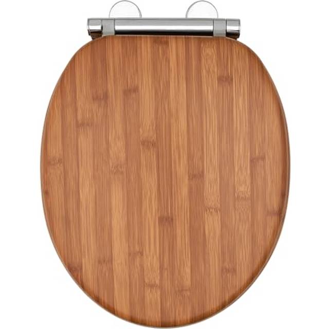 AQUALONA Luxury Soft Close Toilet Seat - Moulded Wood - Stainless Steel Slow Close Hinges - Click, Lift & Clean Technology (Bamboo Toilet Seat)