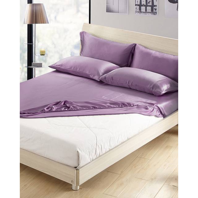 LILYSILK Mulberry Silk Sheets UK Breathable 25 Momme Seamless Luxury Fitted Sheet Purple Super King(180x200+30cm)