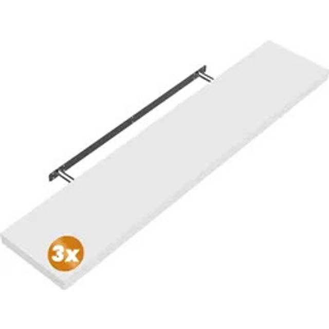 Wall shelf Suspended shelf 110cm set of 3 high-gloss white + bracket