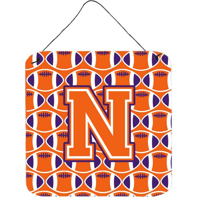 """""Caroline's Treasures Football Orange  White and Regalia Letter N Wall or Door Hanging Prints CJ1072-NDS66  6"""""""" H x 6"""""""" W"""""
