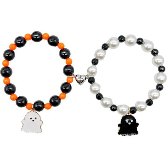 (5) 2Pcs Halloween Spider Bracelet For Women Men Magnetic Heart Couple Personality Bangles