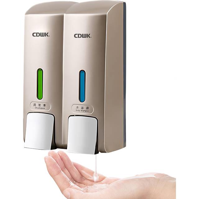 CDWK Hand Soap Dispenser Wall Mount 300ml*2 Safe ABS Soap Dispenser with Clear Window Separated 2 Pack set gold