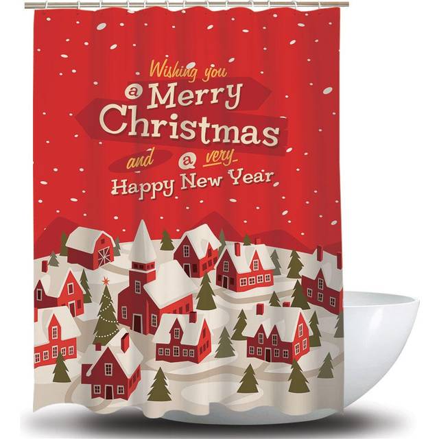 Shower Curtain Christmas Decoration Bath Curtains Waterproof Polyester Fabric Anti-mildew Bathroom red