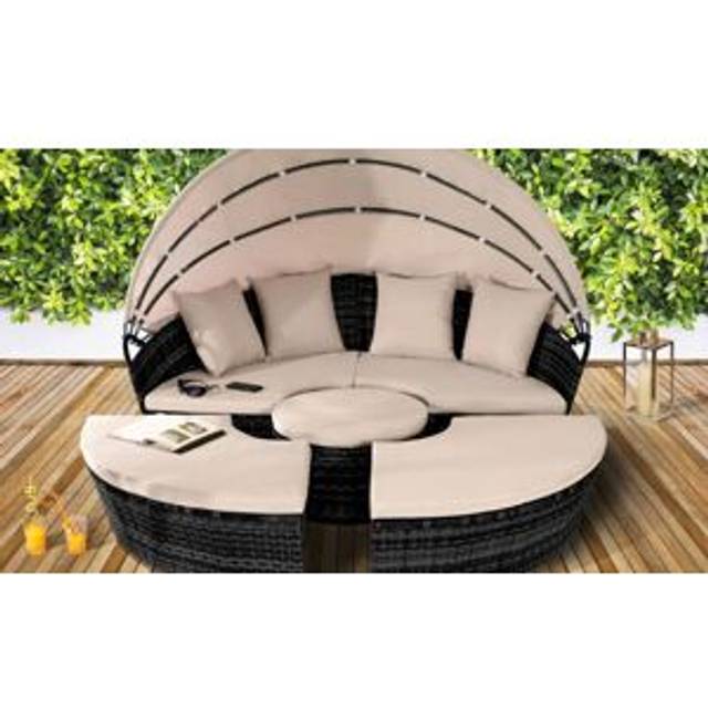 Rattan 160cm Sun Island Sofa Daybed Set With Canopy - Black - One Size