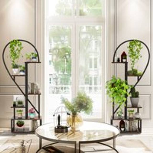 2Pcs Metal Plant Stand 6 Tier Half Heart Shape Ladder Shelf Flower Potted Rack - Small