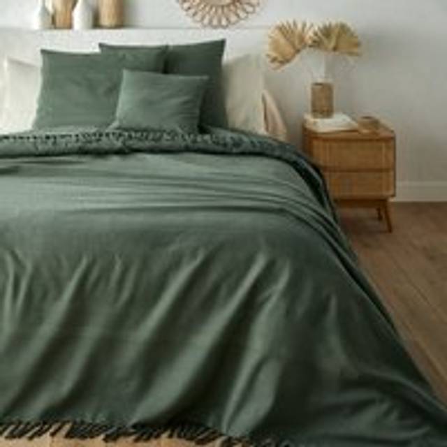 Nedo Fringed 100% Cotton Bedspread - Green - 180X230CM