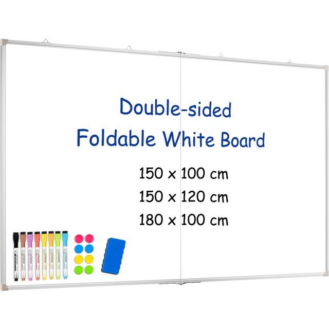 QUEENLINK Large White Board, 150?100cm Foldable Magnetic Whiteboard, Double Sided Dry Erase Board, Aluminum Frame Hanging Board for School, Office, Cl