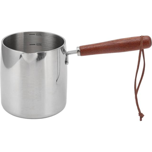 450ML Stainless Steel Butter Warmer Mini Butter Coffee Milk Pot Small Saucepan with Wooden Handle L
