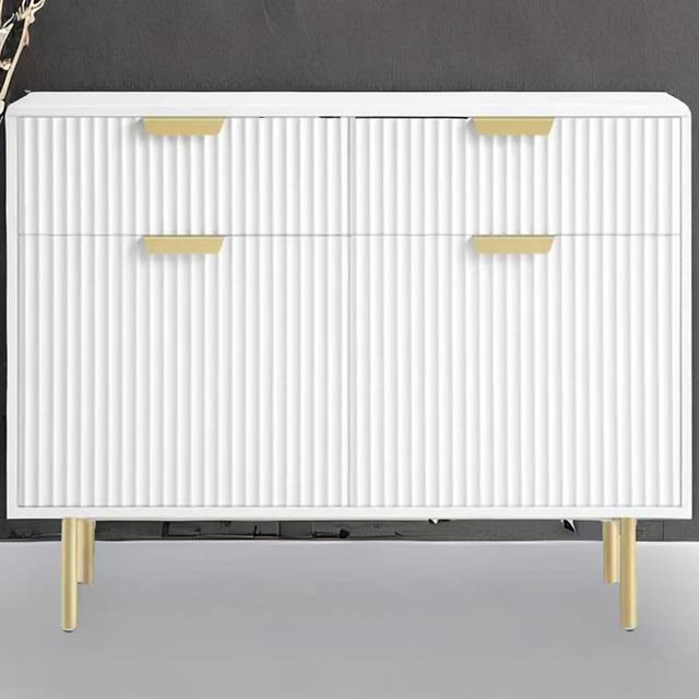 Kosy Koala Modern White Bedroom Side Cabinet With Gold Metal Legs And Handles Elegant Storage Console For Bedroom & Living Room, Multi