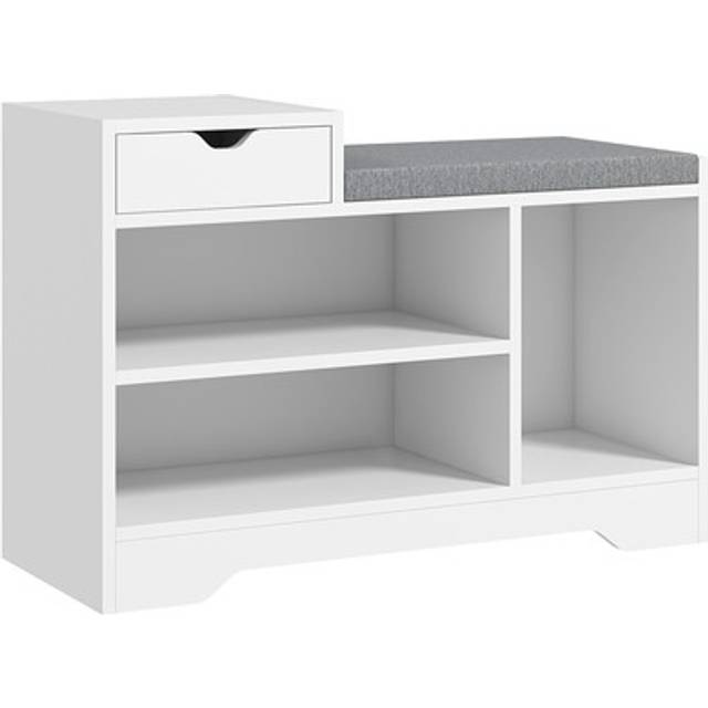 Homcom Upholstered Entryway Shoe Bench With Storage Drawer Open Shelf White