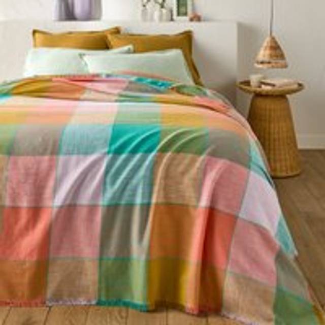 Sofia Checked 100% Cotton Bedspread - Multi-Coloured - 180X230CM