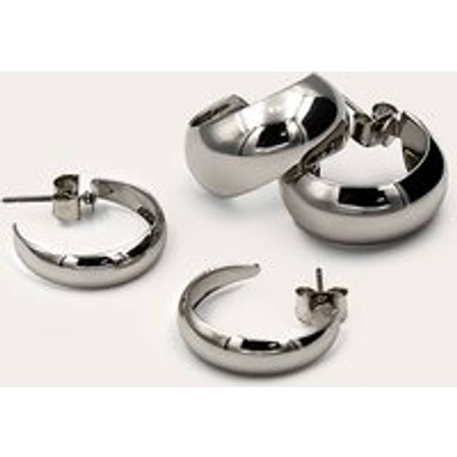 Silver Chunky Multi-pack Hoop Earrings, Grey - One Size