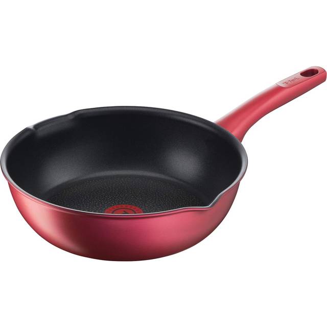 Tefal Stir Fry Pot 26cm Deep Frying Pan IH Compatible Ruby Excellence Multi Titanium Excellence 6 Layer Coating G13677 with Handle  IH Pan  T-fal