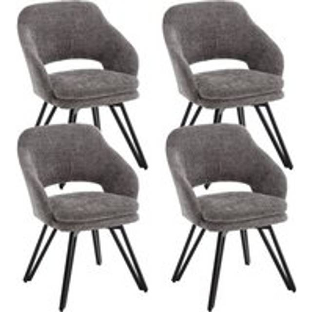 Dining Chairs Set of 4 in Chenille Corner Chairs Upholstered Swivel Leisure Chairs with Armrest for Kitchen Living Room, Grey, Wahson