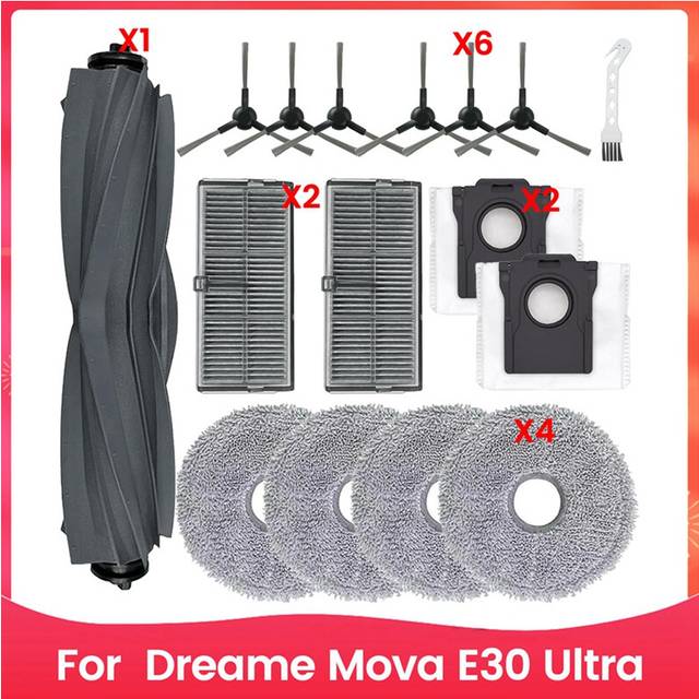 16Pcs Accessories Kit for E30 Ultra Vacuum Cleaner Main Side Brush Hepa Filter Mop Pad Dust Bags