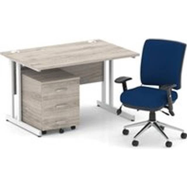 Impulse 1200 Desk Grey Oak/White Cantilever 3 Dr Mobile Ped Blue Chair