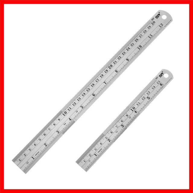 Heavy Duty 100% Stainless Steel Ruler Set 12 Inch (30 cm) + 6 Inch (15 cm) Metal Rulers Kit - Perfect Straight Edge for Easy Measurements