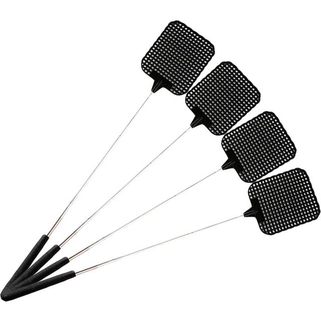 4 Pcs Plastic Telescopic Extendable Fly Swatter Stainless Steel Telescopic Rod Flapper Mosquito Bug svart
