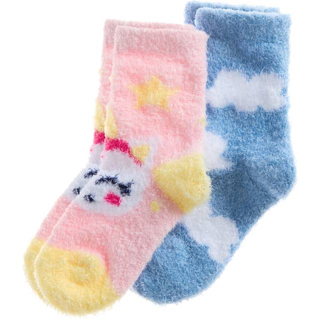 (2 Pair Unicorn, 12-24 Months) 2 Pairs Baby Girls Fluffy Bed Socks Snuggle Fleece Cosy Winter Socks Unicorn Rainbow Size Uk 0-5.5