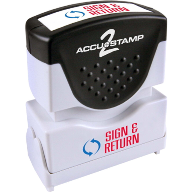 "ACCU-STAMP2 Message Stamp with Shutter  2-Color  SIGN AND RETURN  1-5/8"""""""" x 1/2"""""""" Impression  Pre-Ink  Red and Blue Ink (035528)"