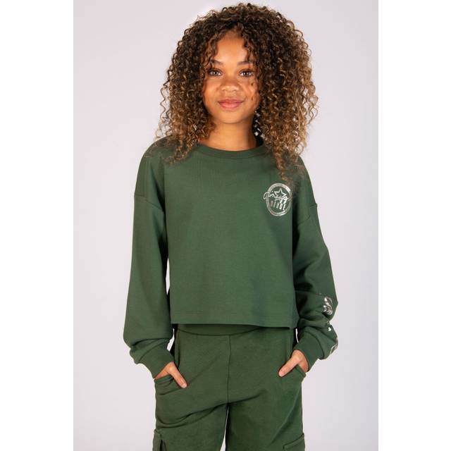 Pineapple Girls' Kids Dark Green Cotton Long Sleeve Crop Sweatshirt New Look - 11-12 years