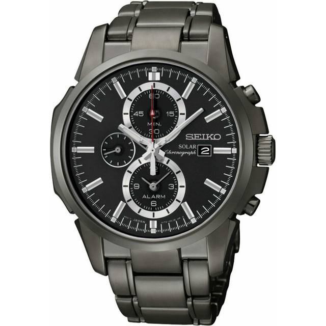 Seiko SSC095 Solar Core Chronograph Alarm Men's Black Ion Steel Watch - Single Color - Standard