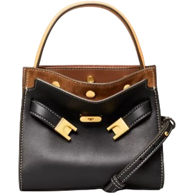 Tory Burch Lee Radziwill Petite Double Suede and Leather Bag - Black