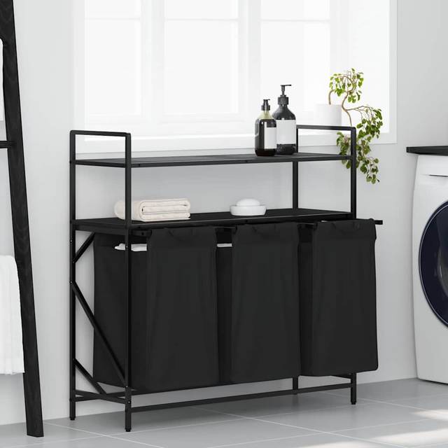 vidaXL Laundry Basket 3 Compartments with Shelf Brown Oak