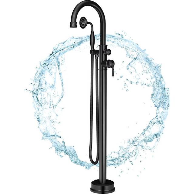 Waterfall Free Standing Bathtub Filler High Flow Brass Bath Shower Faucets With Handheld Sprayer - Matte Black (150cm)