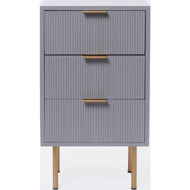 OHS Ribbed 3 Drawer Wood Bedside Table - Grey