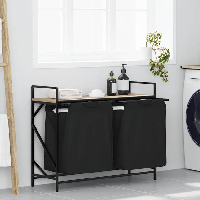 vidaXL Laundry Basket 2 Compartments with Shelf Sonoma Oak - Brown