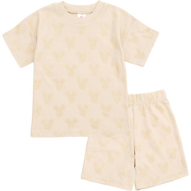 Disney Mickey Mouse Toddler Boys French Terry T-Shirt and Shorts Outfit Set Beige 4T