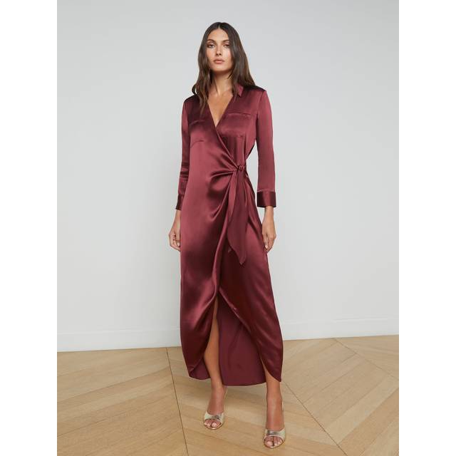 L'AGENCE Kadi Silk Wrap Dress In Dark Wine - 8