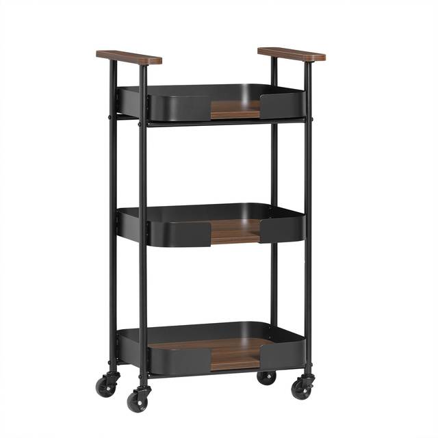 Sobuy - 3 Tiers Kitchen Trolley Serving Trolley with 2 Handles,SVW23-SCH
