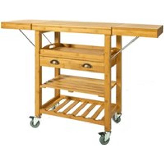 SHEIN SoBuyÂ® FKW25-N, Extendable Bamboo Kitchen Trolley Cart With 2 Folding Hinged Side Boards, L65(95/125) XW40xH92cm