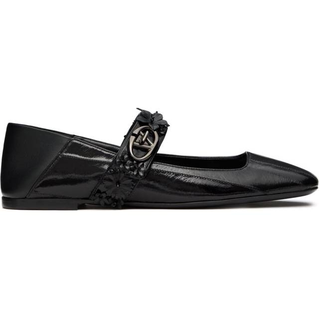 Valentino Garavani - Floral-appliqué ballerinas - women - Goat Skin/Calf Leather/Lamb Skin/Inshore Hagfish Skin/Calf Leather - 36.5 - Black