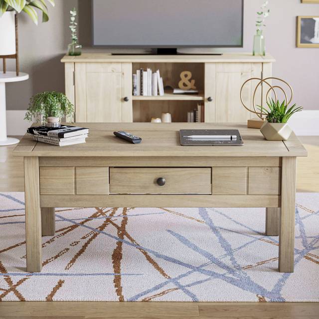 Somers Solid Wood Coffee Table with Storage - Natural Oak (44cm H X 100cm W X 60cm D)