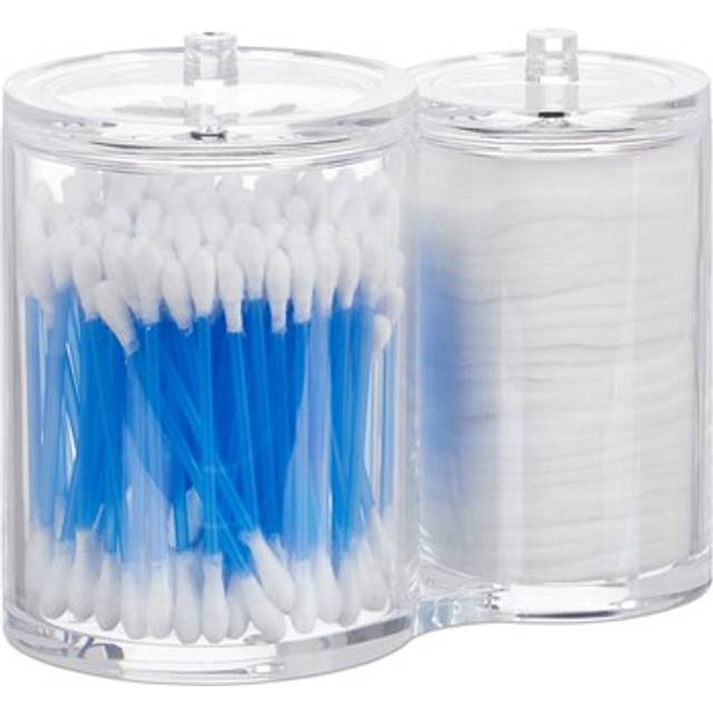 Relaxdays Double Swab Storage Container & Cotton Pad Holder, Lidded, Easy-Care, Acrylic Organiser, Clear, 12x15x8.5 cm