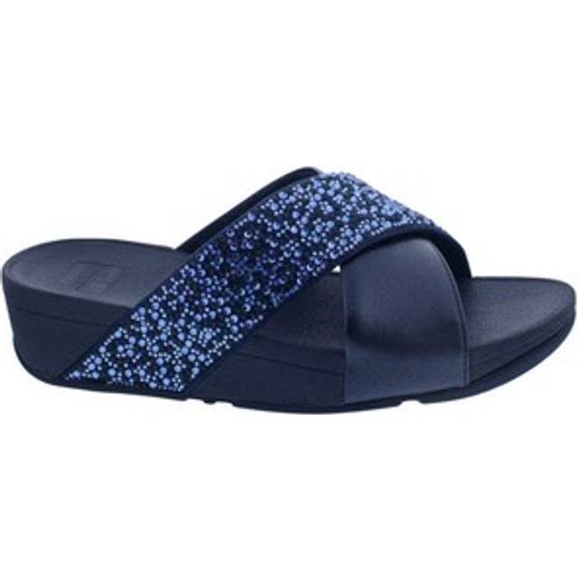 Women's slides FitFlop Lulu Crystal-Mix Metallic Cross - Bleu